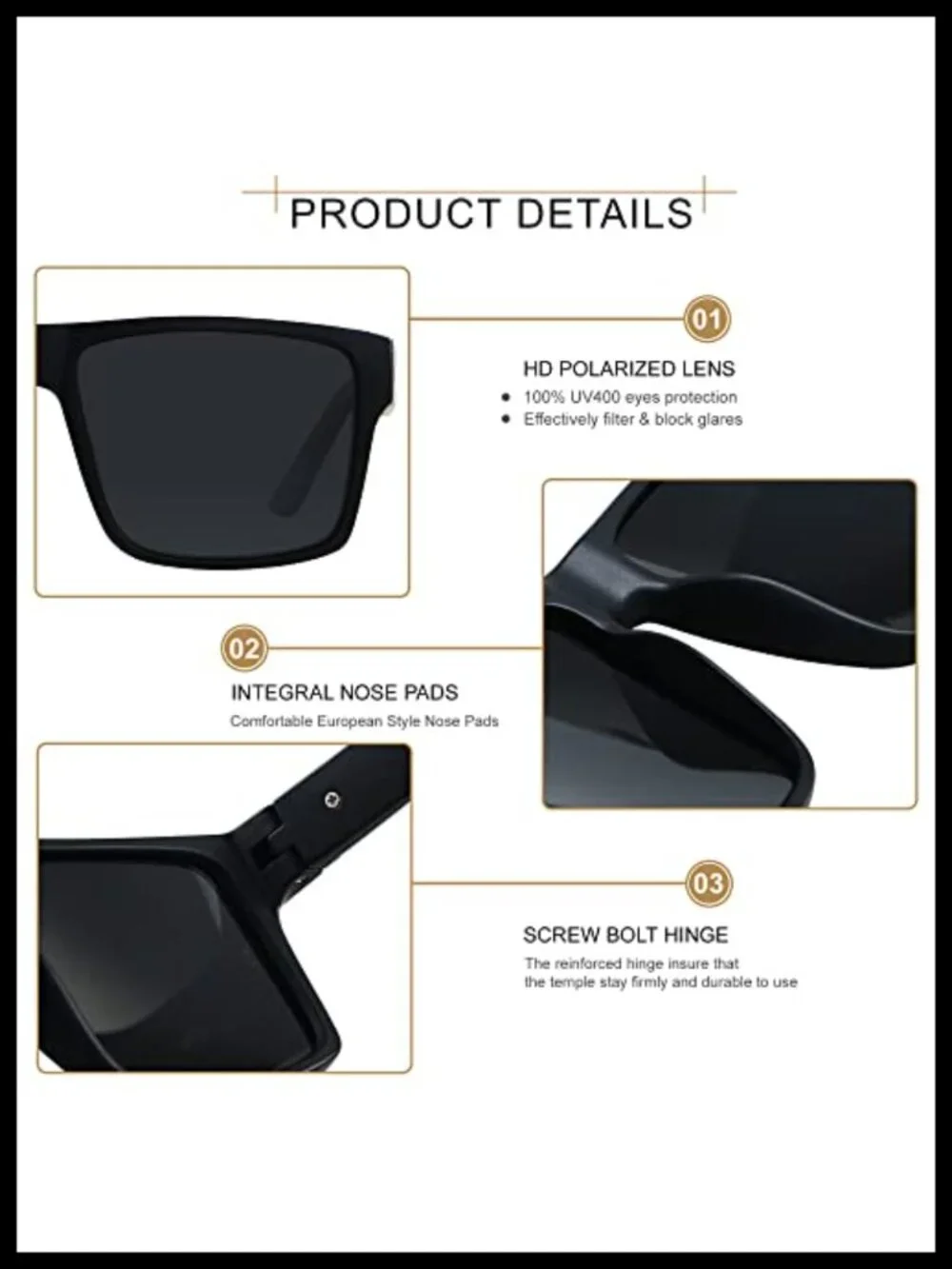 Polarized Oversized Square Sunglasses UV400 Rectangle Shades
